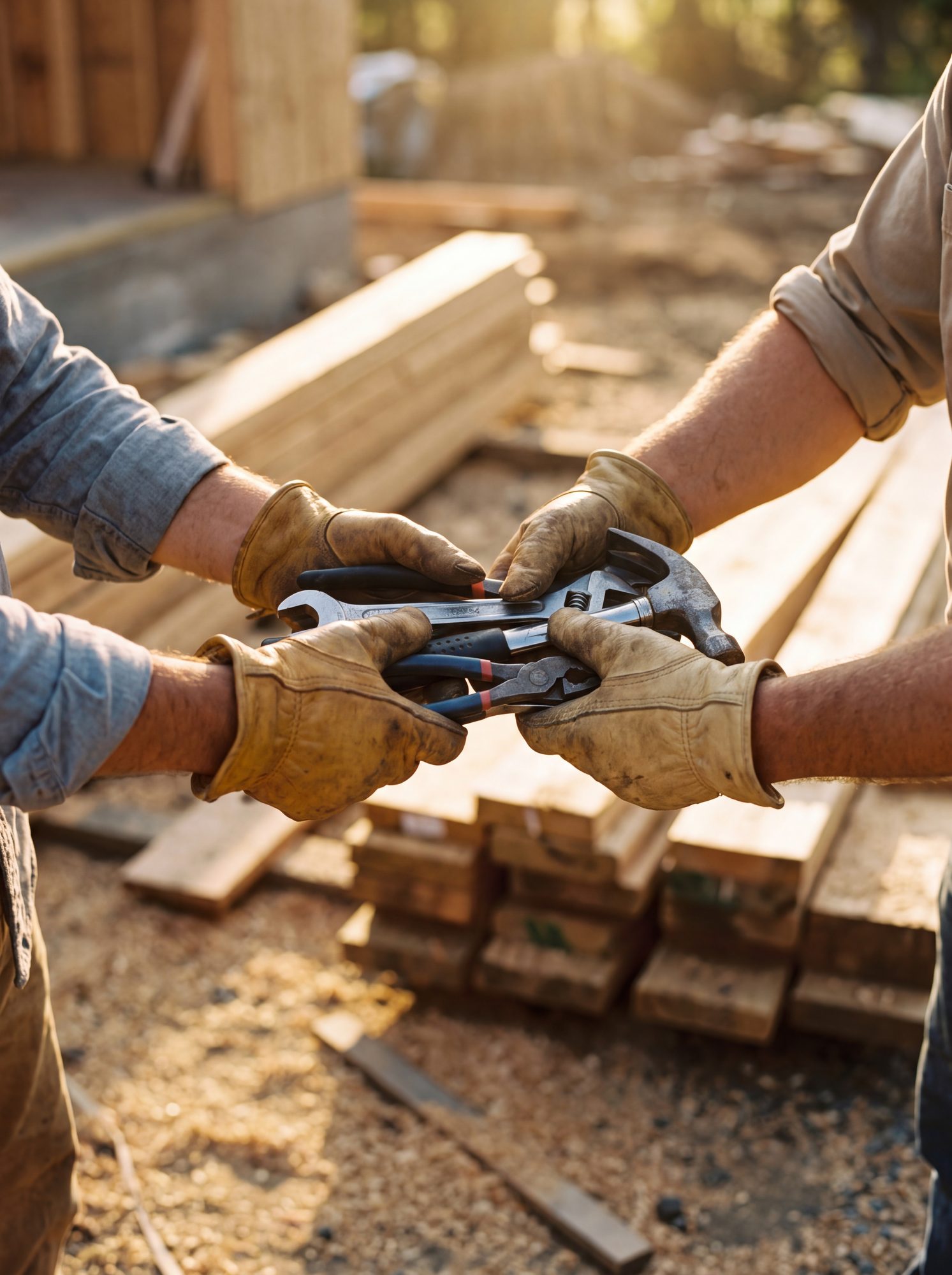 Tools passed hand to hand on a job site